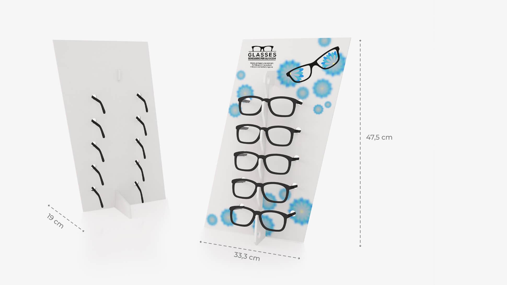 Espositore per occhiali Diago in Forex bianco con grafica personalizzata | tictac.it Espositore per occhiali Diago in Forex bianco con grafica personalizzata | tictac.it