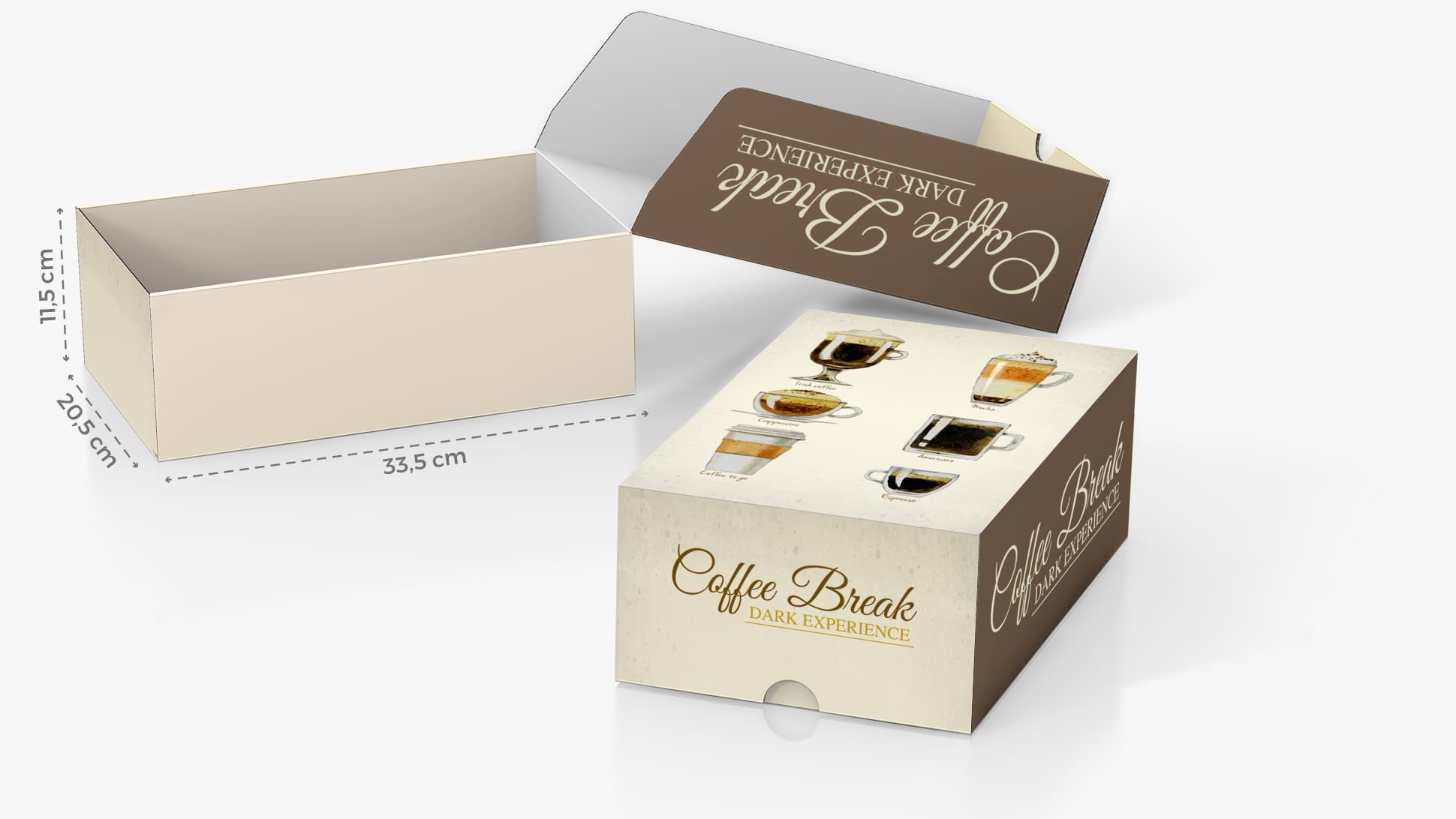 Scatola in cartone 33,5x11,5 cm con grafica caffè | tictac.it Scatola in cartone 33,5x11,5 cm con grafica caffè | tictac.it