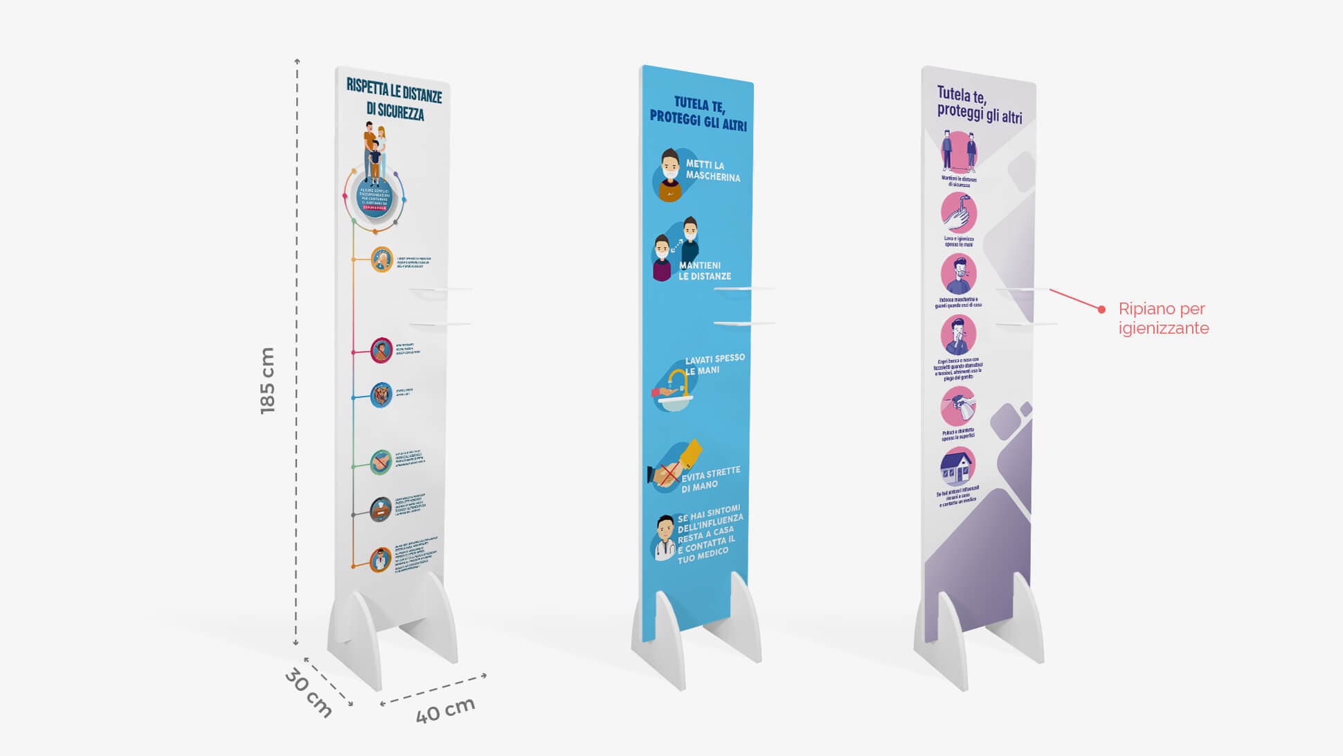 Espositore da terra porta igienizzante con ripiano per guanti con grafica prestampata | tictac.it Espositore da terra porta igienizzante con ripiano per guanti con grafica prestampata | tictac.it