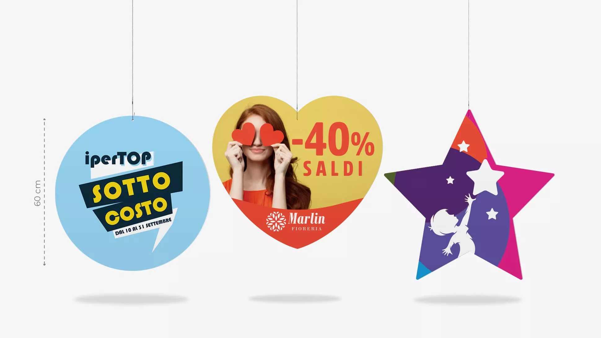 Rotair grande in cartone sagomato a cerchio, stella e cuore. Con grafica personalizzabile | tictac.it