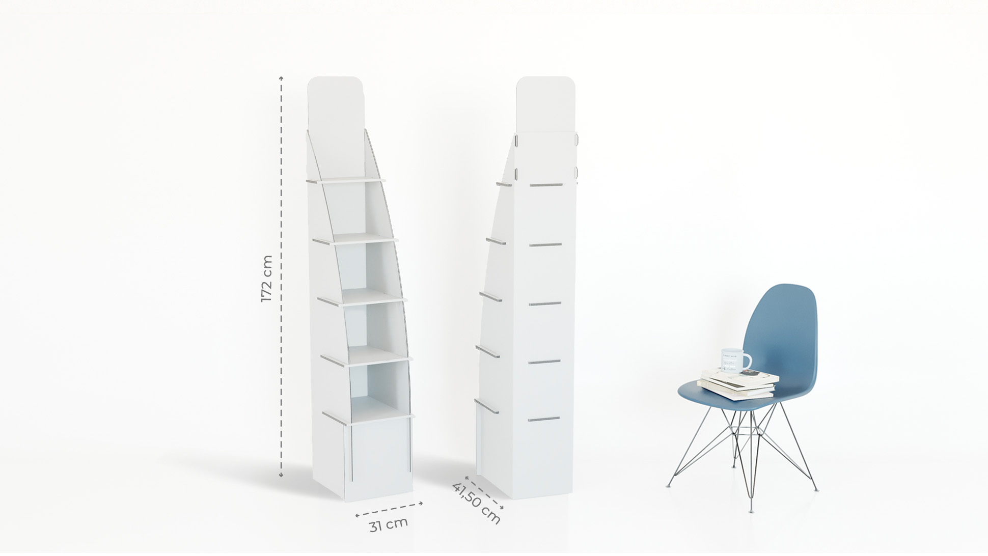 Espositore “Ancona Curvo XL” con 5 ripiani e linea curva personalizzabile | tictac.it