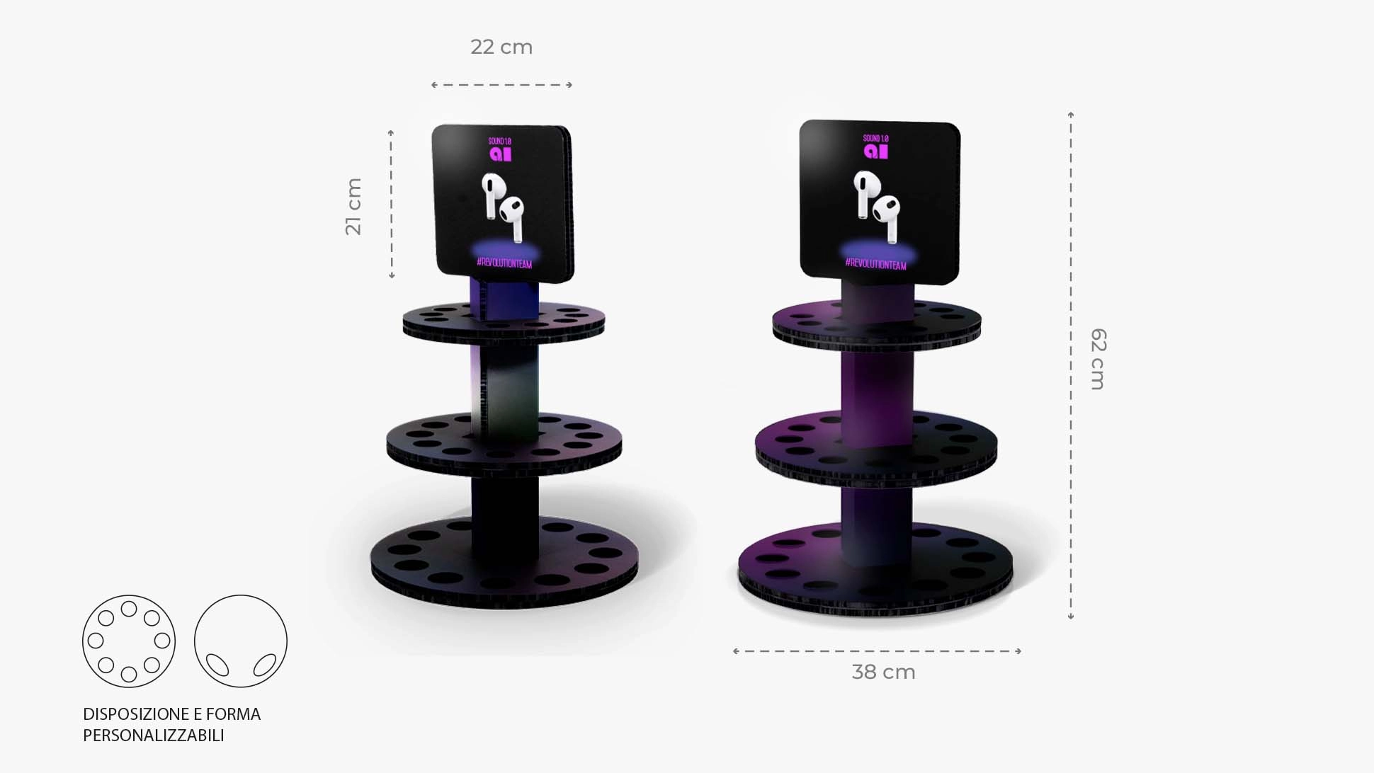 Espositore Ananas nero con fori personalizzabili alla base per prodotti| tictac.it