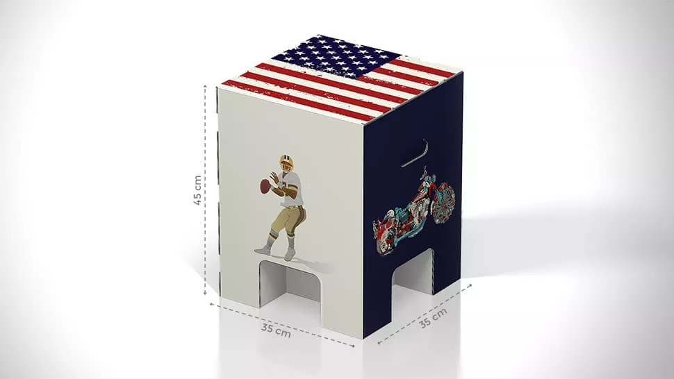 Sgabello in cartone con grafica usa | tictac.it