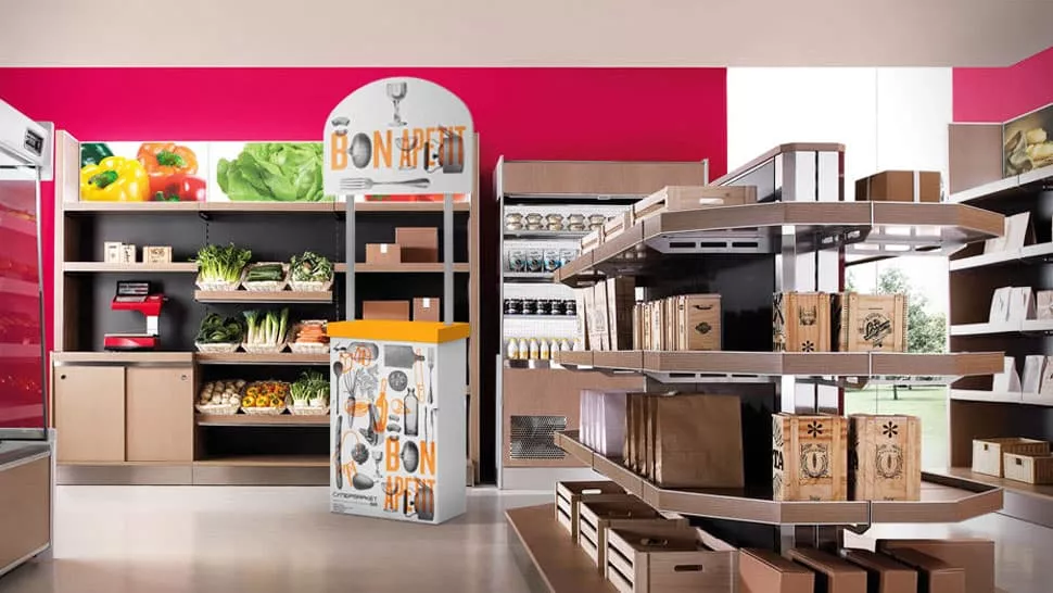 Banchetto in cartone per supermercato  | tictac.it